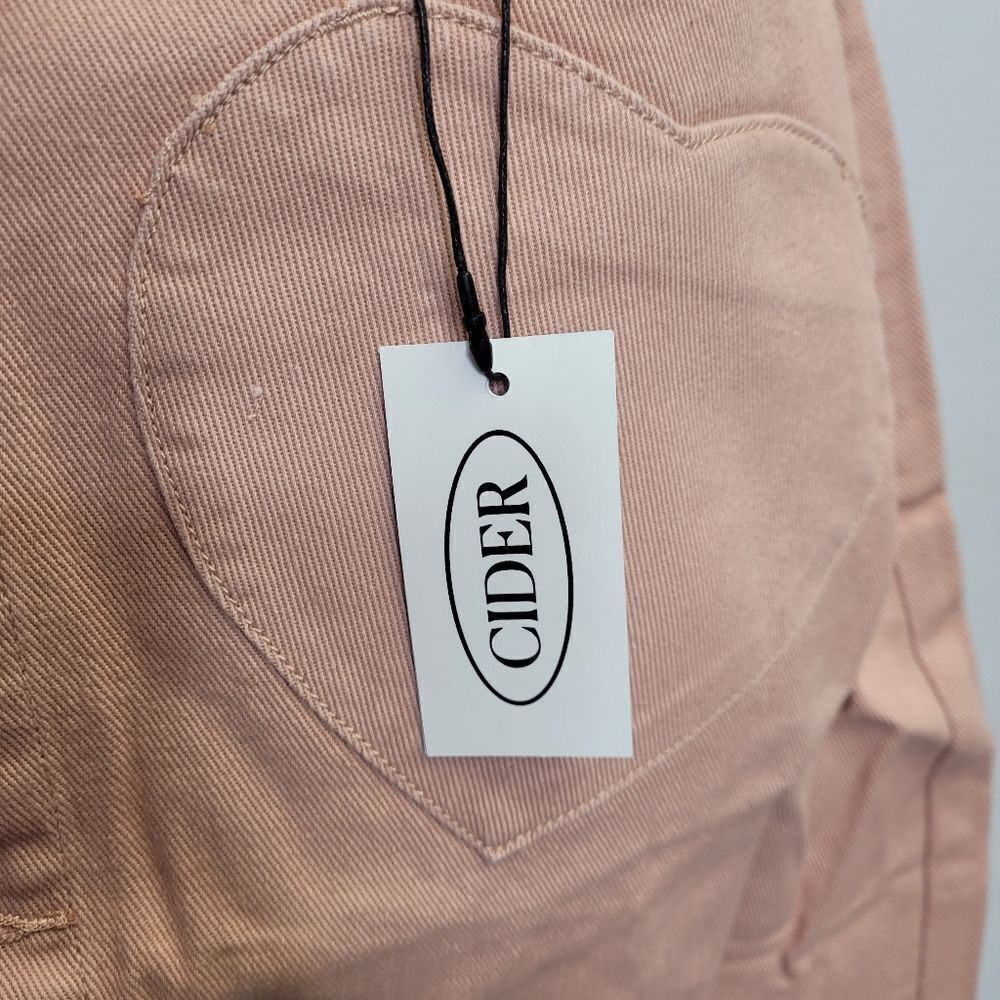 New Cider Pink Heart Pocket Front Button Denim Mini Skirt M — image 5 of 8